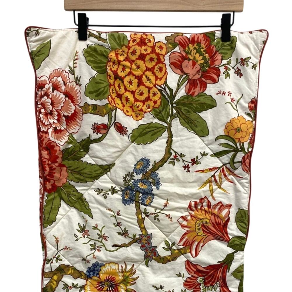 Pottery Barn Jacobean FLORAL QUILTED (2) Pillow Shams Tie Ivory Standard EUC